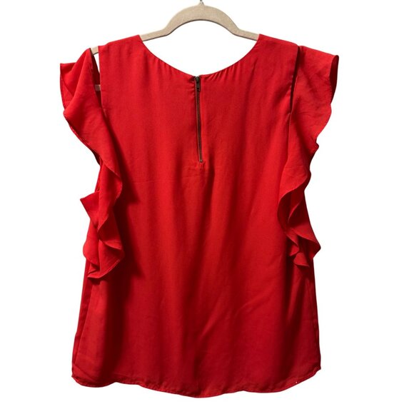 DR2 Red Ruffle Sleeve Blouse Size M women cold shoulder top blouse - Picture 9 of 12